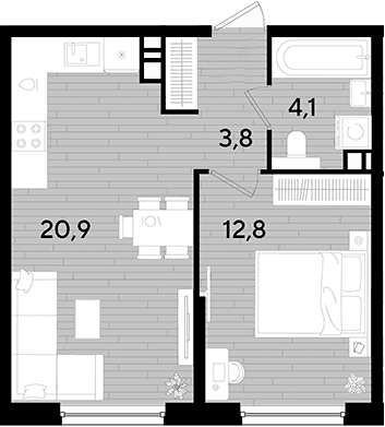 Продается 1-комн. квартира, 41.6 м²