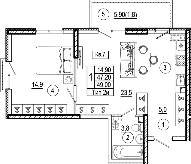 Продается 1-комн. квартира, 47.2 м²