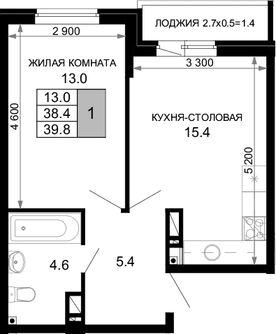 Продается 2-комн. квартира, 38.4 м²
