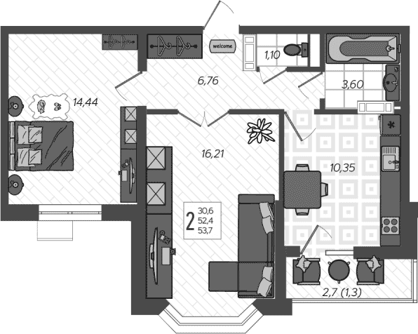 Продается 2-комн. квартира, 52.3 м²
