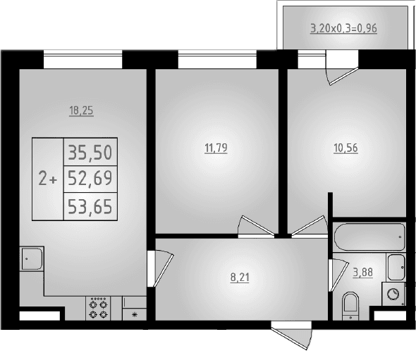 Продается 3-комн. квартира, 52.69 м²
