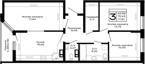 Продается 3-комн. квартира, 75.43 м²