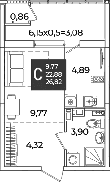 Продается 1-комн. квартира, 22.88 м²
