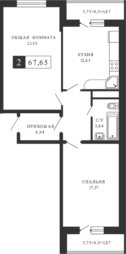 Продается 2-комн. квартира, 63.86 м²