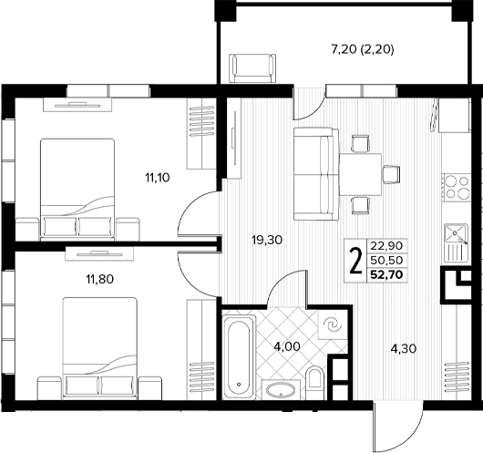 Продается 2-комн. квартира, 50.5 м²