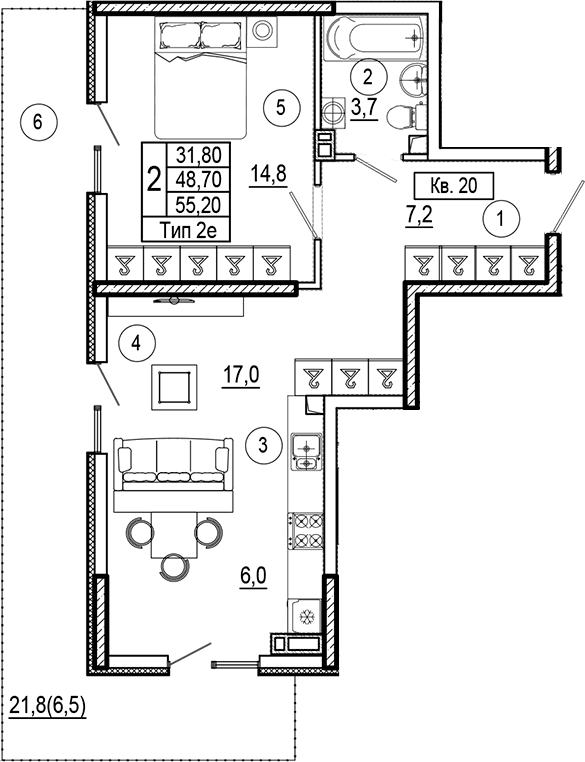 Продается 1-комн. квартира, 48.7 м²