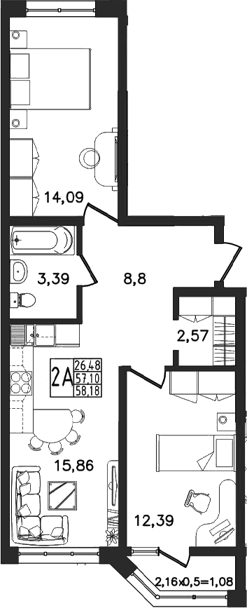 Продается 3-комн. квартира, 57.1 м²
