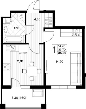 Продается 1-комн. квартира, 33.7 м²