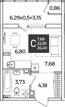 Продается 1-комн. квартира, 22.39 м²