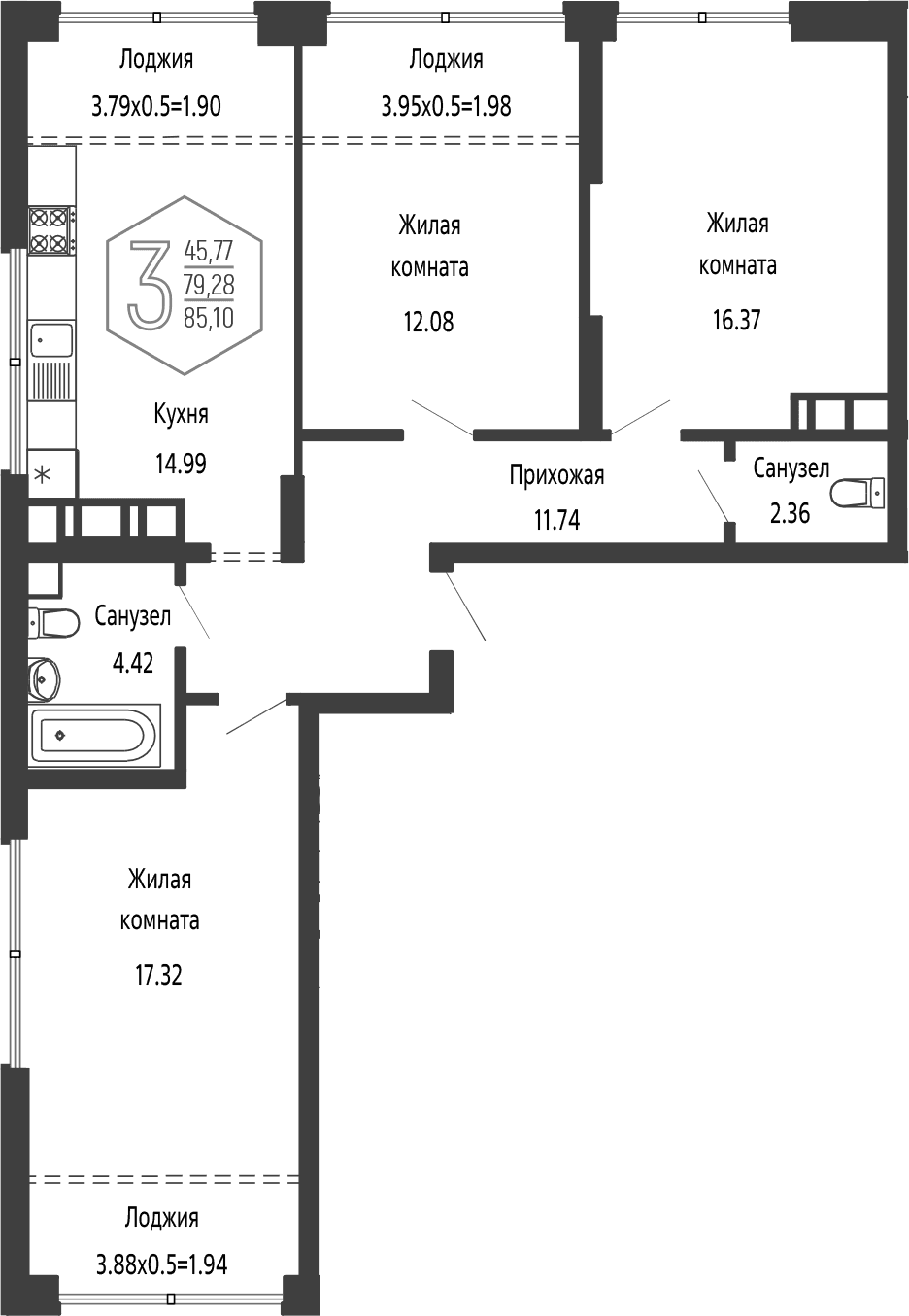 Продается 4-комн. квартира, 79.28 м²