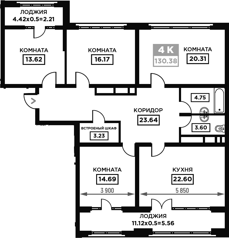 Продается 4-комн. квартира, 122.61 м²