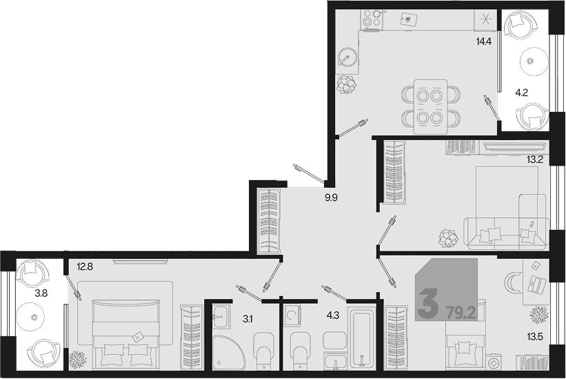 Продается 3-комн. квартира, 71.2 м²