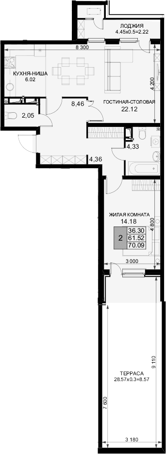 Продается 2-комн. квартира, 59.3 м²