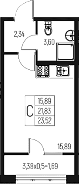 Продается 1-комн. квартира, 21.83 м²