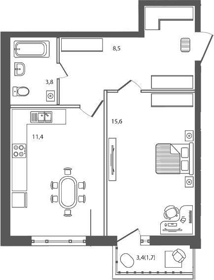Продается 1-комн. квартира, 39.3 м²