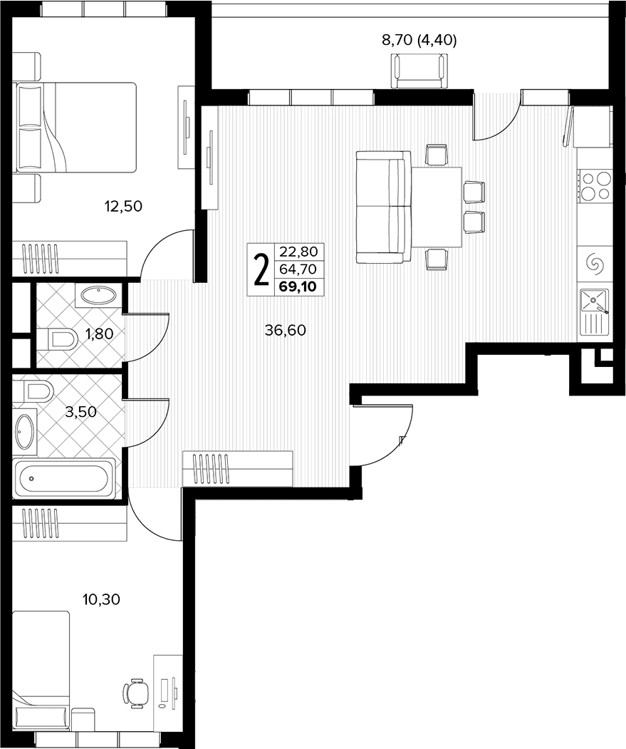 Продается 2-комн. квартира, 64.7 м²