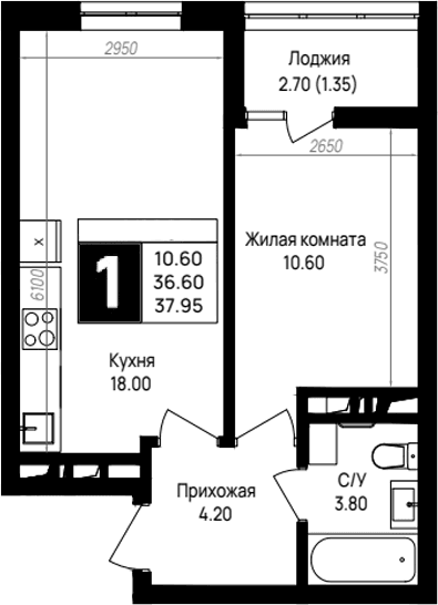 Продается 1-комн. квартира, 36.6 м²