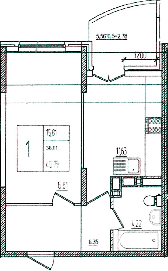 Продается 1-комн. квартира, 38.01 м²
