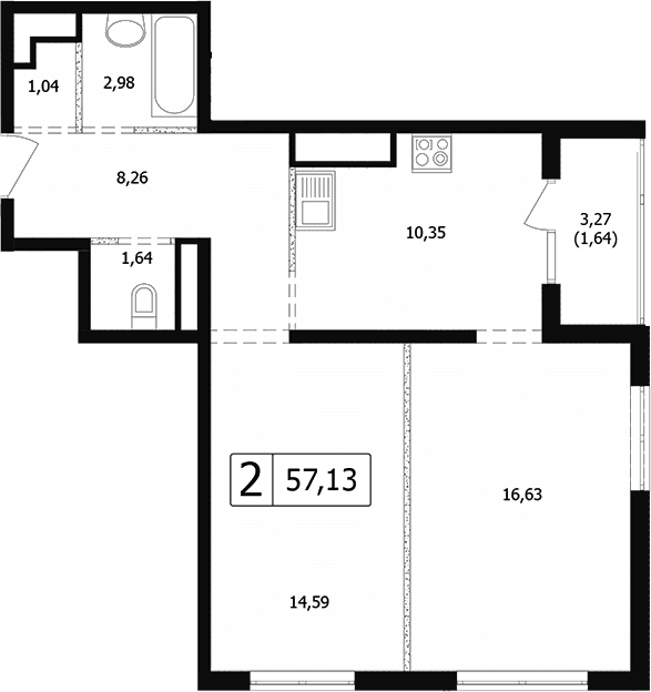 Продается 2-комн. квартира, 54.26 м²
