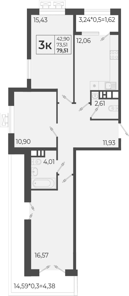 Продается 3-комн. квартира, 73.51 м²