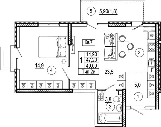 Продается 1-комн. квартира, 47.2 м²