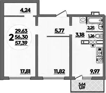 Продается 2-комн. квартира, 56.3 м²