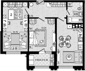 Продается 2-комн. квартира, 62.41 м²