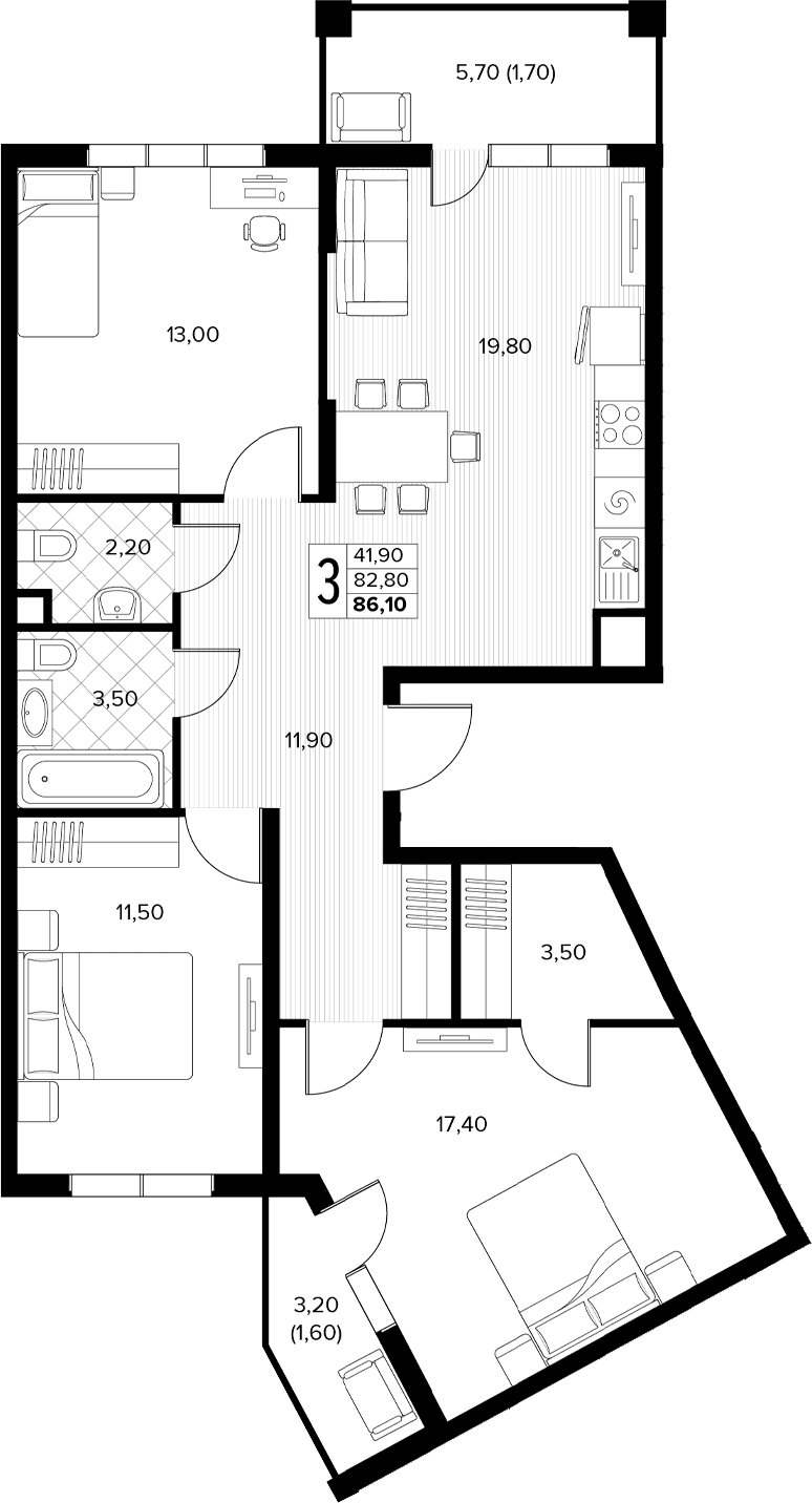 Продается 3-комн. квартира, 82.8 м²