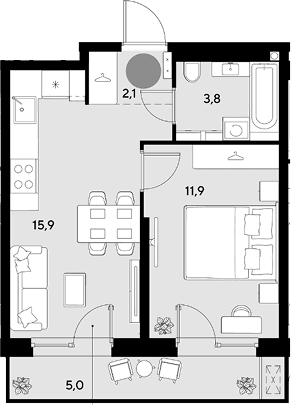 Продается 1-комн. квартира, 33.7 м²