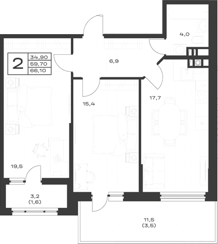 Продается 2-комн. квартира, 64.2 м²