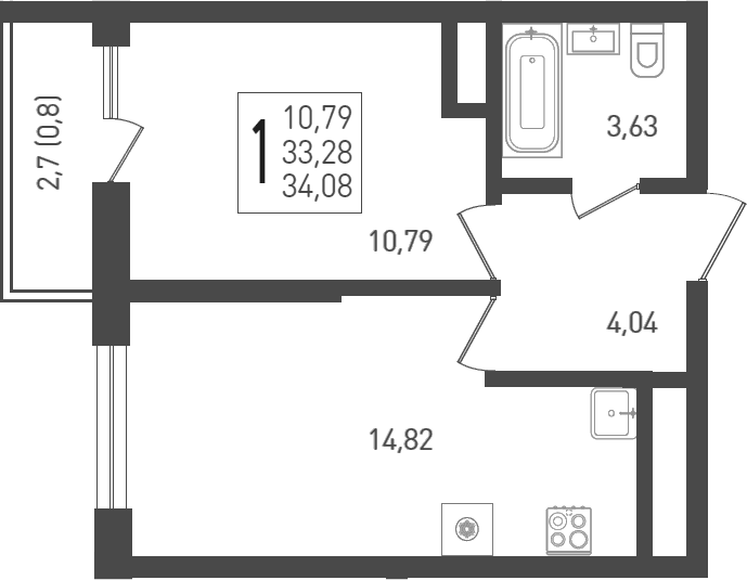 Продается 1-комн. квартира, 34.6 м²