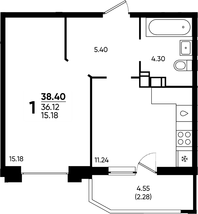 Продается 1-комн. квартира, 36.12 м²