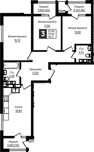 Продается 3-комн. квартира, 74.07 м²