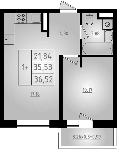 Продается 2-комн. квартира, 35.53 м²