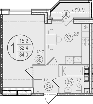 Продается 1-комн. квартира, 32.4 м²