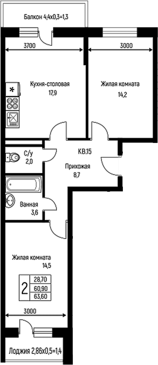 Продается 3-комн. квартира, 60.9 м²