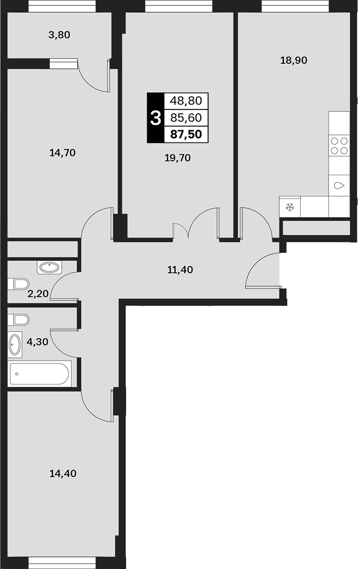 Продается 3-комн. квартира, 85.6 м²
