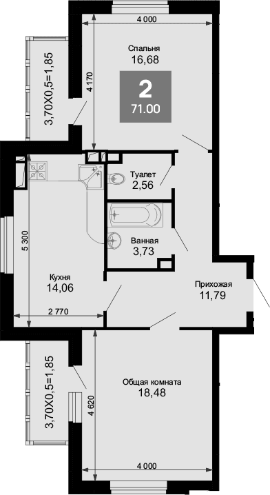 Продается 2-комн. квартира, 67.3 м²