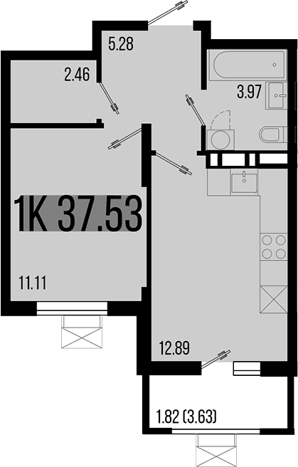 Продается 1-комн. квартира, 35.71 м²