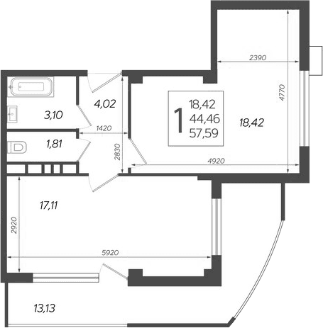 Продается 2-комн. квартира, 42.65 м²