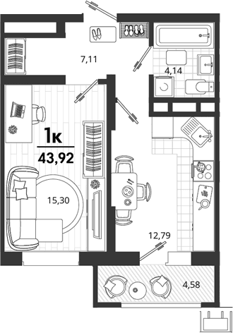 Продается 1-комн. квартира, 39.34 м²