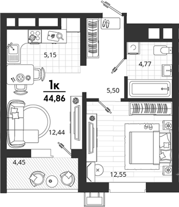Продается 1-комн. квартира, 40.41 м²
