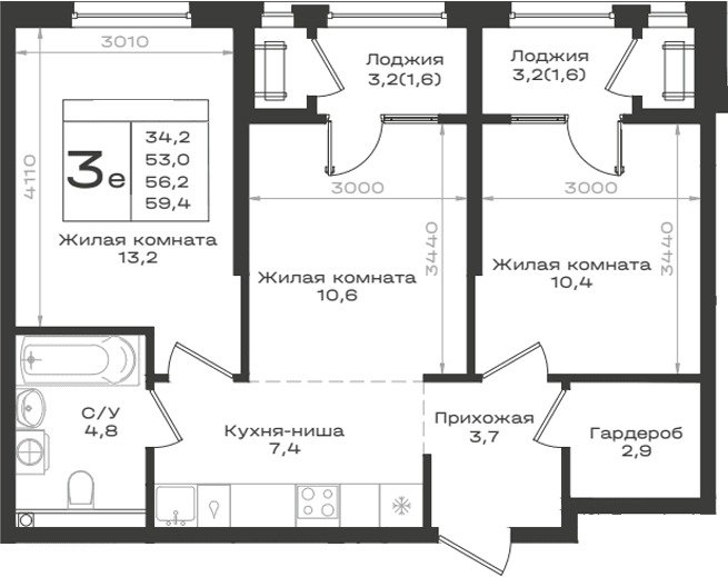 Продается 3-комн. квартира, 53 м²