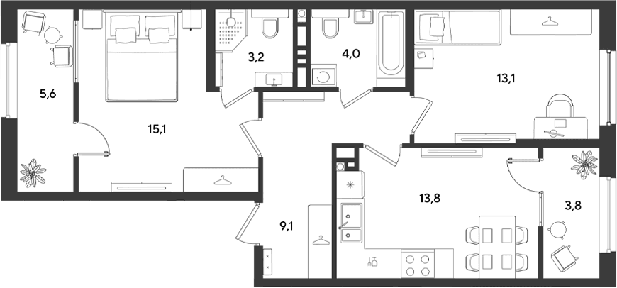 Продается 2-комн. квартира, 58.3 м²