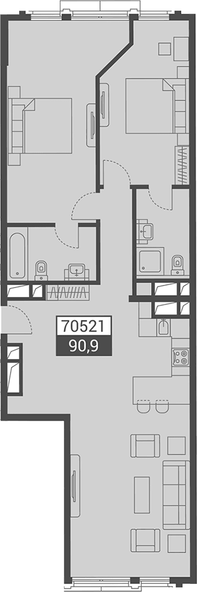 Продается 1-комн. квартира, 90.9 м²