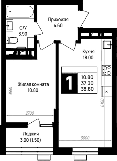 Продается 1-комн. квартира, 37.3 м²