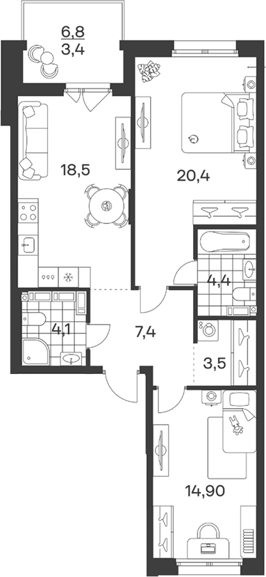 Продается 3-комн. квартира, 73.2 м²
