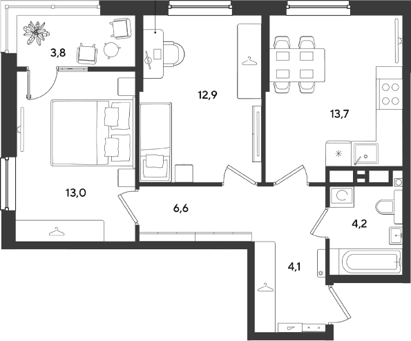 Продается 2-комн. квартира, 54.5 м²