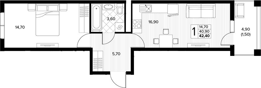 Продается 1-комн. квартира, 40.9 м²