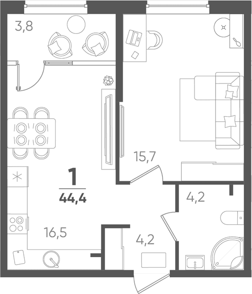 Продается 1-комн. квартира, 40.6 м²